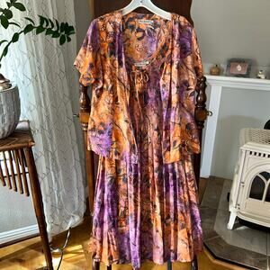 Bali Batiks Dress & cardigan Sz medium Sleeveless beaded  Maxi Beach Tropical